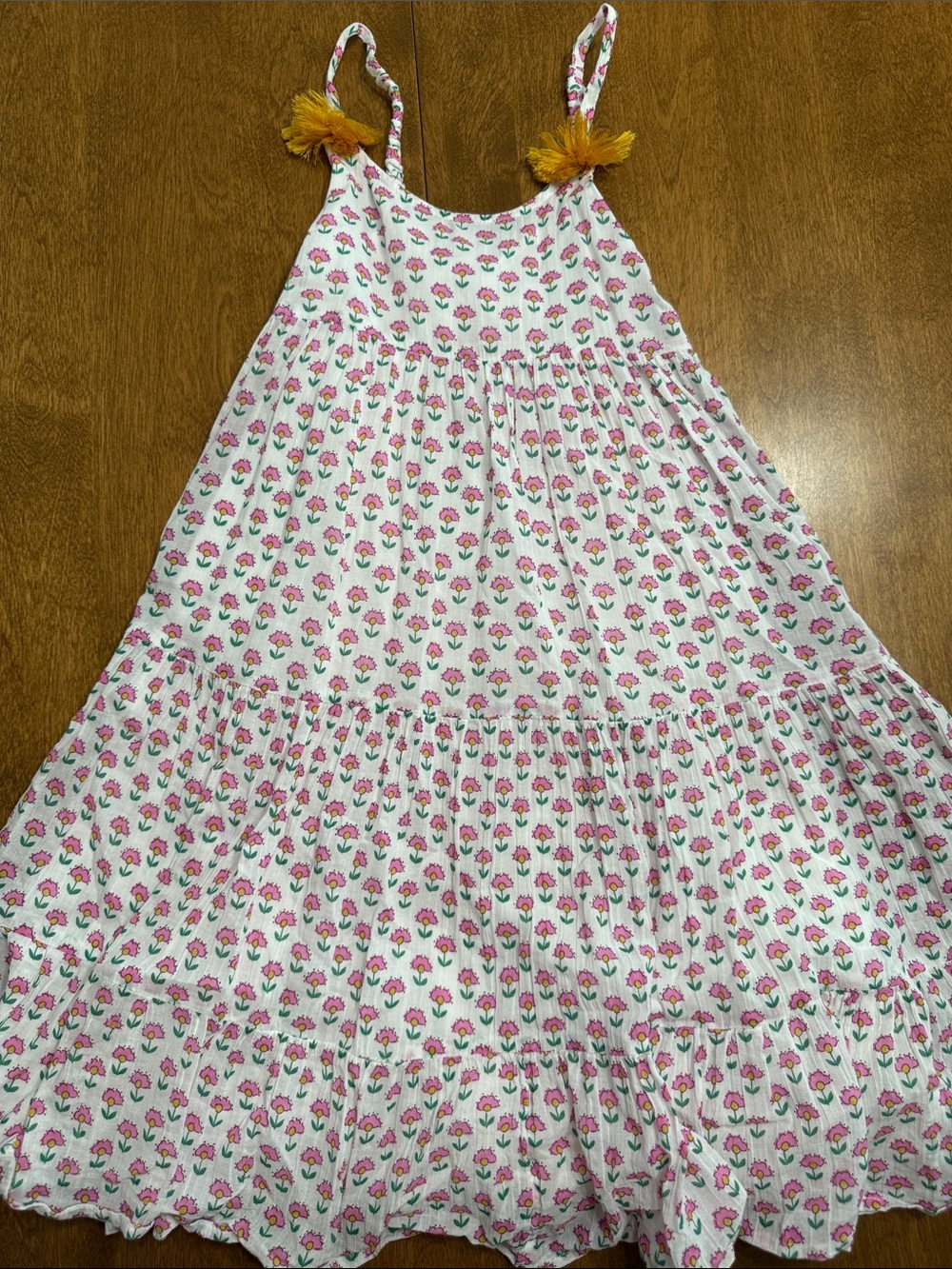 Boden Pink Floral Tiered Sundress with Yellow Tassel Straps